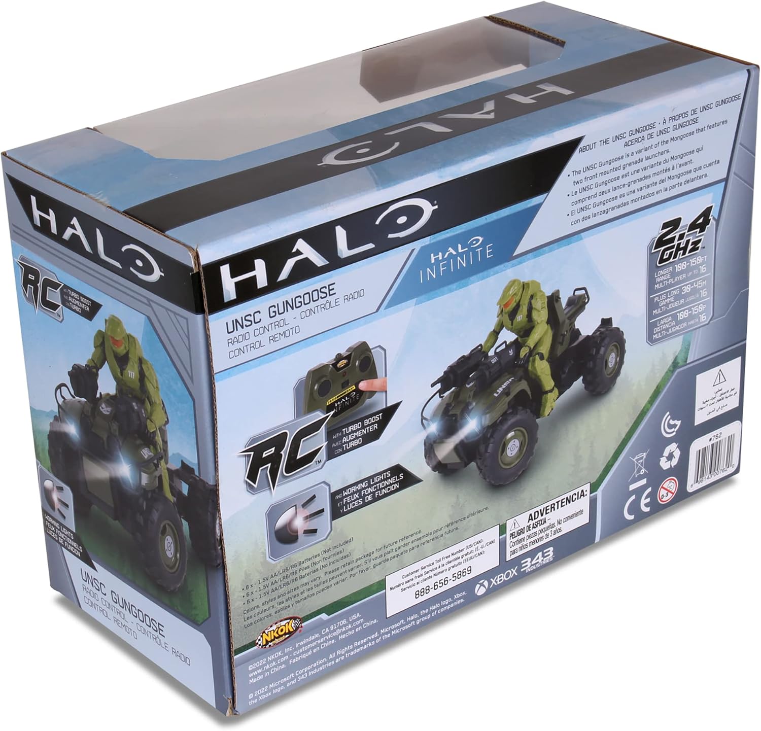 NKOK Halo Infinite: Gungoose & Master Chief 2.4 GHz Radio Control - W/Turbo Boost, Gungoose Vehicle W/Master Chief (762), Working Lights, Battery Powered, Officially Licensed, Ages 6+
