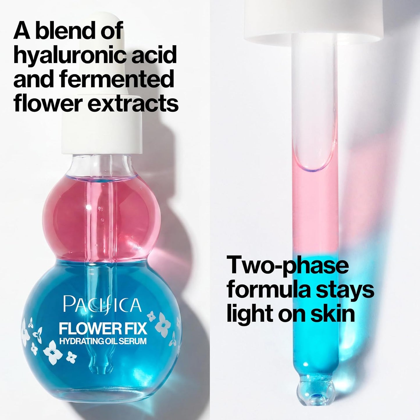 Pacifica Face Oil Serum - Flower Fix Bi-Phase Hydrating Skin Barrier - w/Hyaluronic Acid & Natural Botanical Ingredients - for Dry Sensitive Skin Vegan & Cruelty-Free Dermatologist Approved