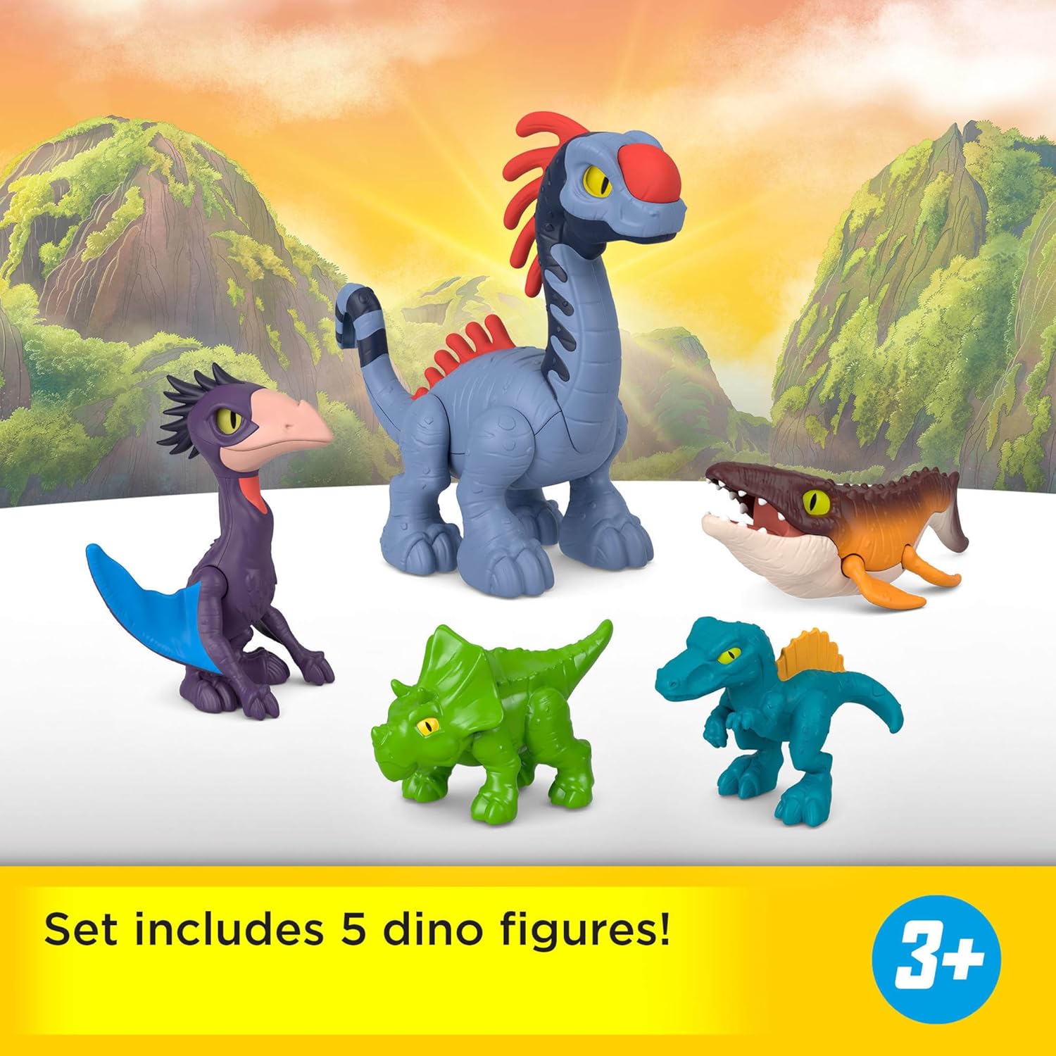 Fisher-Price Imaginext Jurassic World Rebirth Action Figure Set with 1 3-inch Human, 5 Dinosaurs, Toy Launcher & Accessories