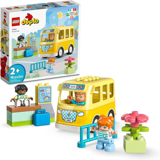 LEGO DUPLO Town Bus Ride 10988 Educational STEM Building Toy Set for Preschool Kids, Boys, Girls Ages 2+, Hands on Learning About Catching The Bus to Day Care and Making Friends
