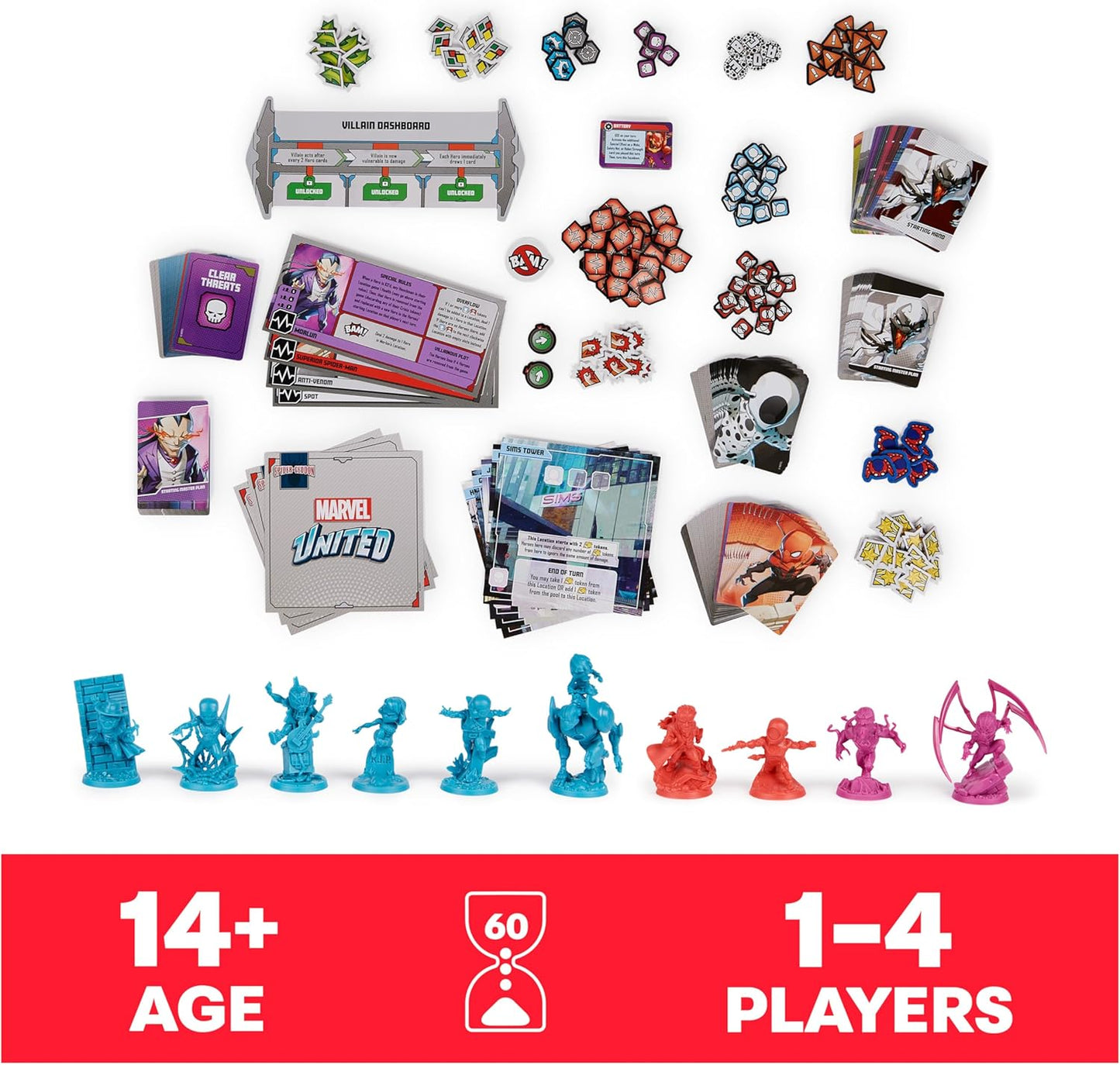 Spin Master Games, Marvel United: Spider-Geddon, Strategy Board Game, Collectible Spider Man Figurines, for Fans of Marvel Rivals & Action Movie Toys, 1-4 Players, for Ages 14 & Up
