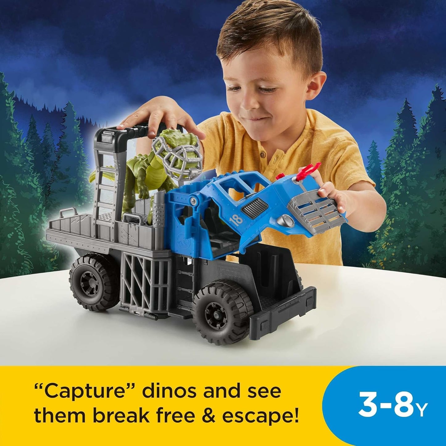 Fisher-Price Imaginext Jurassic World Dominion Toy, Break Out Dino Hauler Vehicle & T. rex Dinosaur for Preschool Kids Ages 3+ Years