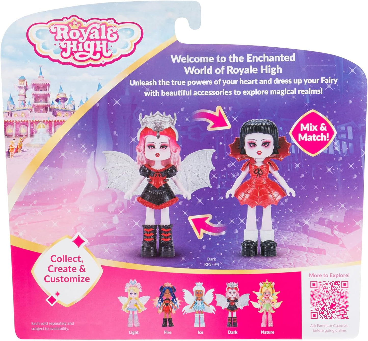 Royale High 3” Dark Fairy Fashion Doll - 1 Figure with 9 Fashion Accessories - Virtual Item Code Included - Series 1 Fashions for Home