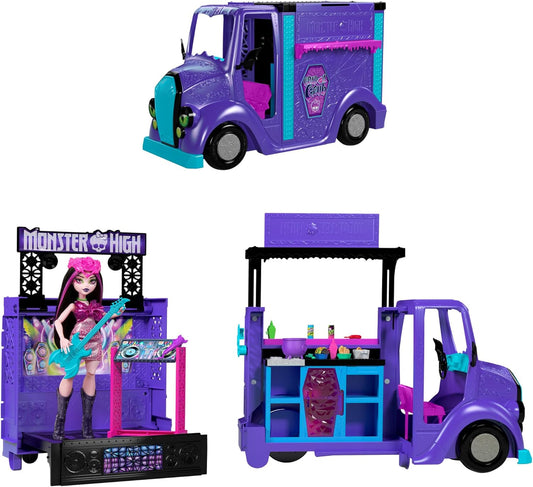 Monster High Draculaura Doll & Playset, Fangtastic Rockin’ Food Truck with Pullout Stage Transformation & 13+ Themed Accessories