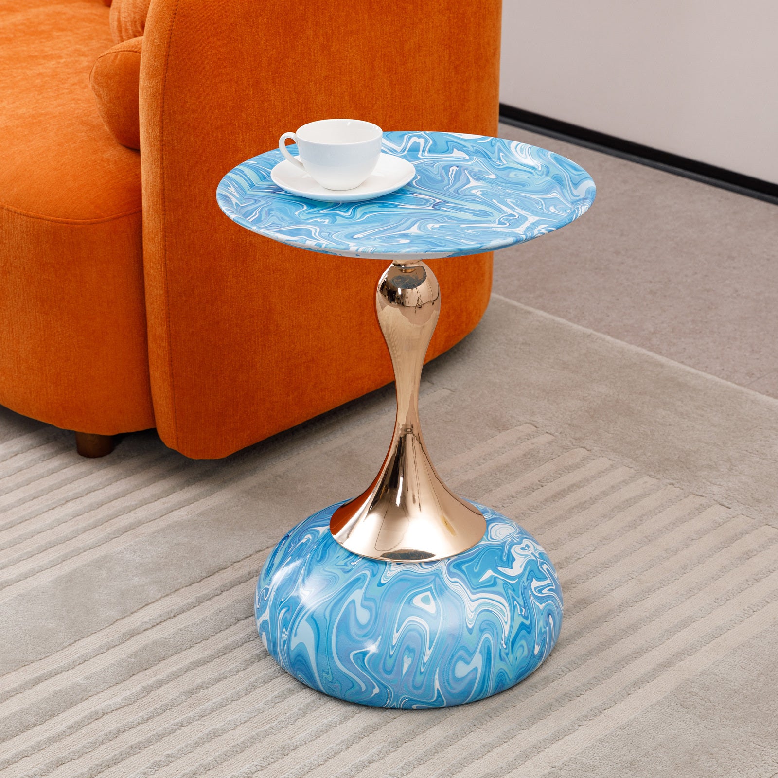 Mermaid Tail End Coffee Table Round Side Table, Modern Metal Pedestal Table, Minimalist Accent Table for Small Spaces, Drink Martini Table Decoration for Living Room - Fashions for Home