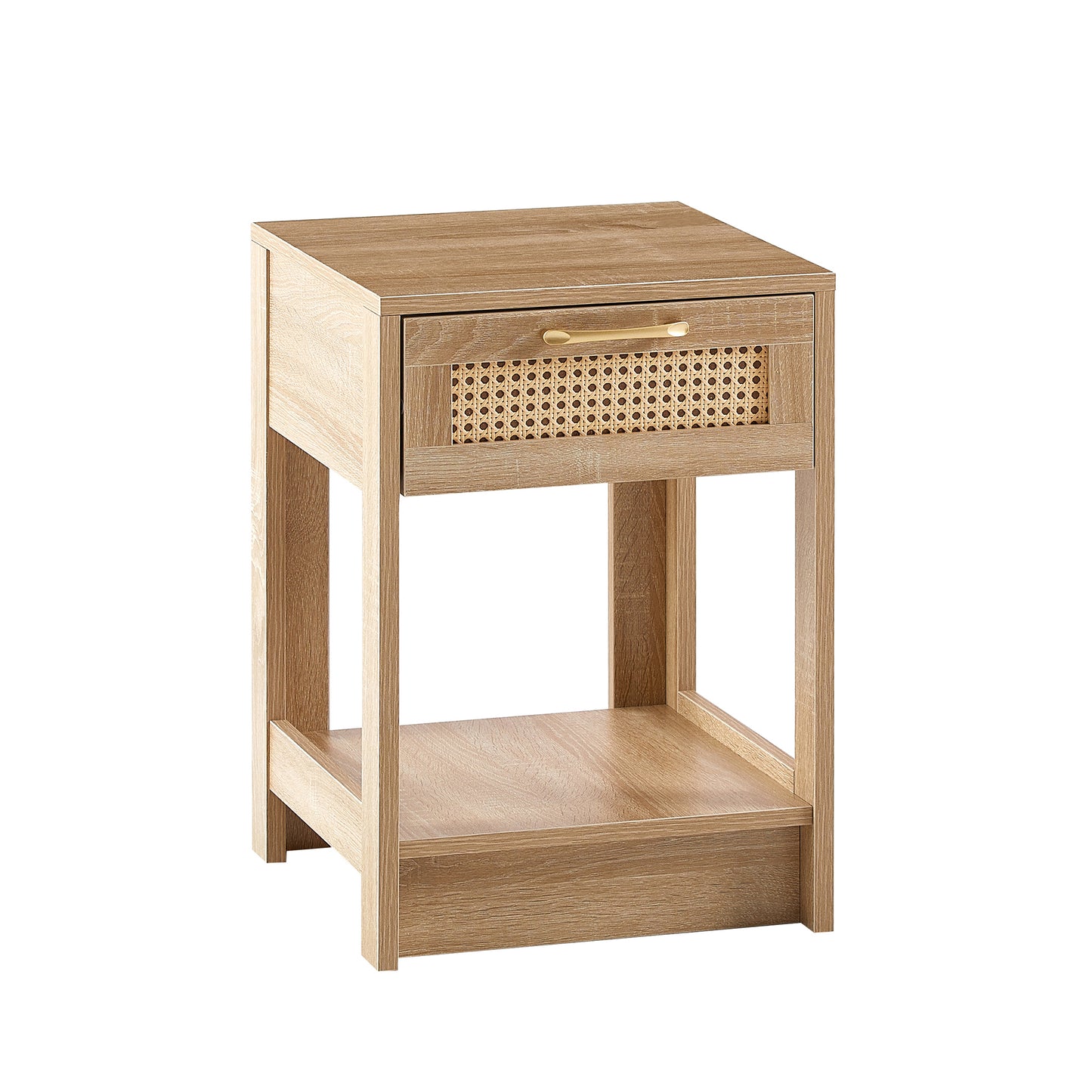 Modern Rattan End Table with Drawer, Natural MDF and Rattan, 15.75' Square