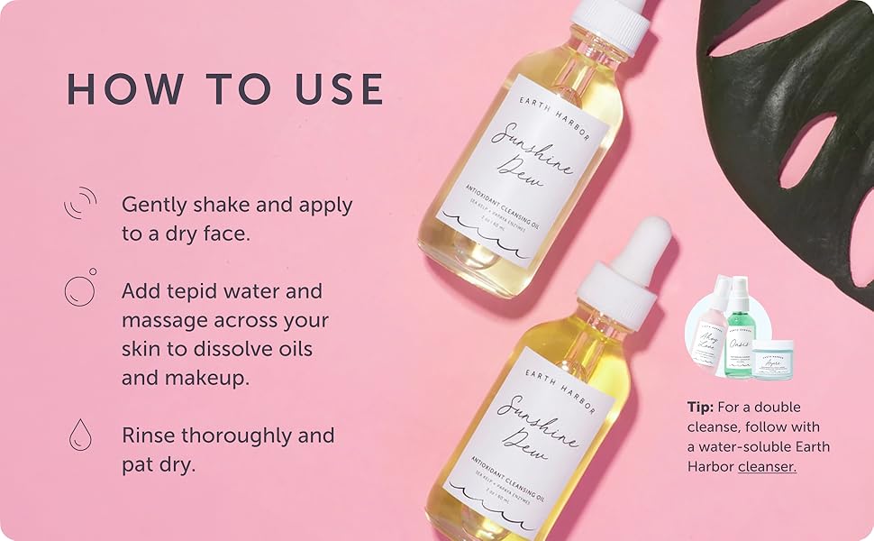 Earth Harbor | SUNSHINE DEW Cleansing Oil - Deep Cleanse & Makeup Remover | Papaya Enzymes + Sea Kelp | 2 fl oz