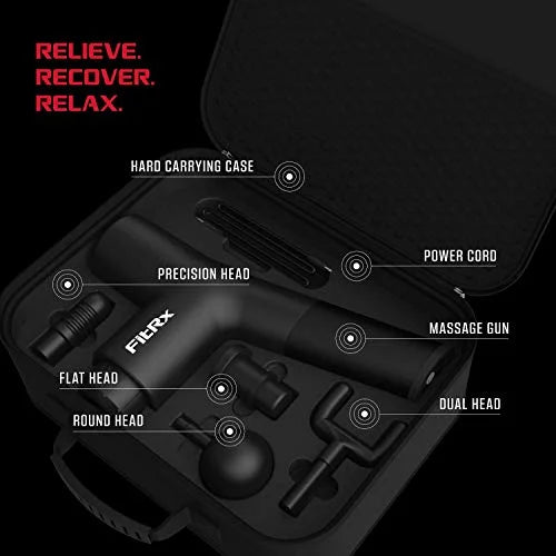 FitRx Massage Gun Handheld Deep Tissue Percussion Massager with 6 Speeds and 4 Swappable Heads For Premium Neck Back & Muscle Relief Fashions for Home