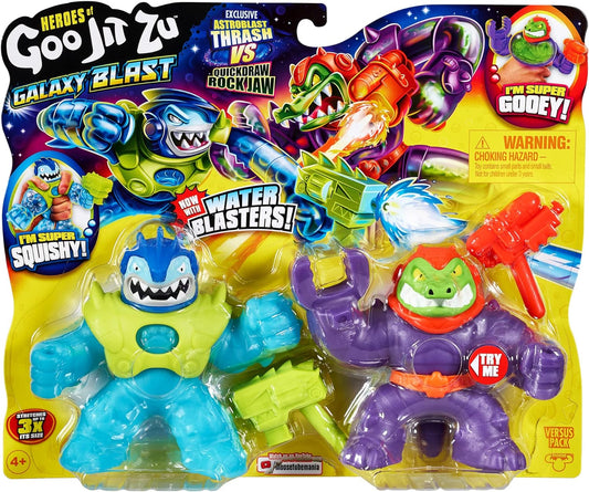 Heroes of Goo Jit Zu Galaxy Blast Versus Pack - Thrash vs Quickdraw Rock Jaw with all NEW Water Blasters  Toys for Kids  Boys  Ages 4+ Heroes of Goo Jit Zu
