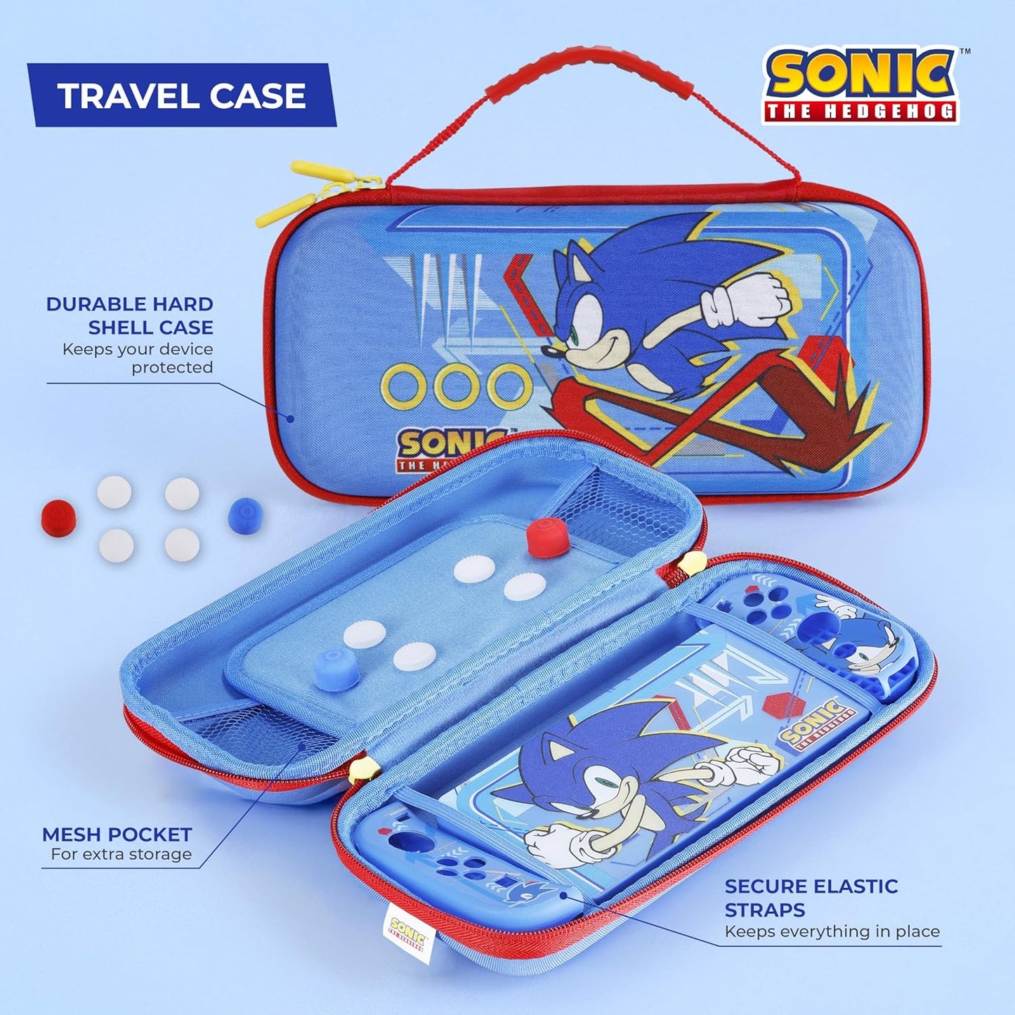 Nintendo Switch Case Sonic VS Shadow, Protective Carrying Case with Controller Grips, Thumb Grips, Steering Wheel, Double-Sided Cartridge Case, Travel Case for Nintendo Switch Games & Accessories