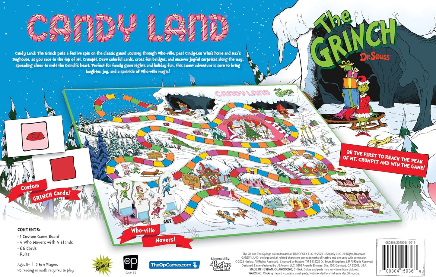 Candy Land: The Grinch Board Game, Play as Who-Ville Characters and Race to Mt. Crumpit, Classic Preschool Game for Kids and Families, Ages 5+, 2-4 Players, Officially Licensed Dr. Seuss Merchandise