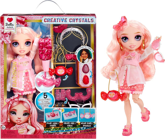 Rainbow High Creative Crystals Bella - Pink 11” Fashion Doll with Crystal Accessory Make It Kit, Ring for You, DIY, Crafts, Resin Play, Kids Gift 8+