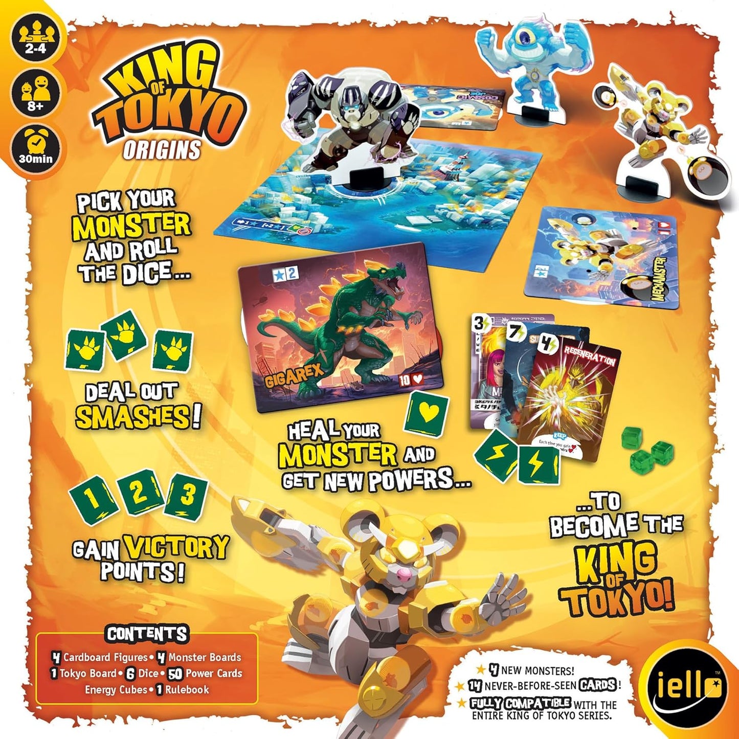 IELLO: King of Tokyo: Origins - Family-Friendly Dice & Strategy Board Game, Battling Monsters-Robots-Aliens, 4 New Monsters, Ages 8+, 2-4 Players