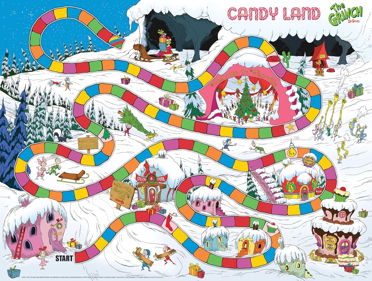 Candy Land: The Grinch Board Game, Play as Who-Ville Characters and Race to Mt. Crumpit, Classic Preschool Game for Kids and Families, Ages 5+, 2-4 Players, Officially Licensed Dr. Seuss Merchandise
