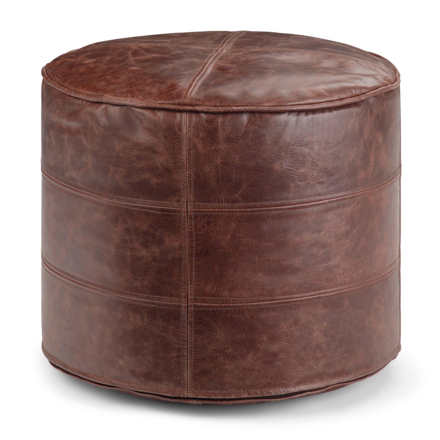 Connor - Round Pouf - Distressed Brown - Fashions for Home