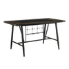 1pc Counter Height Dining Table w Glass Insert Top Wine Rack Base Casual Dining Furniture Brown Wood Gray Metal Finish