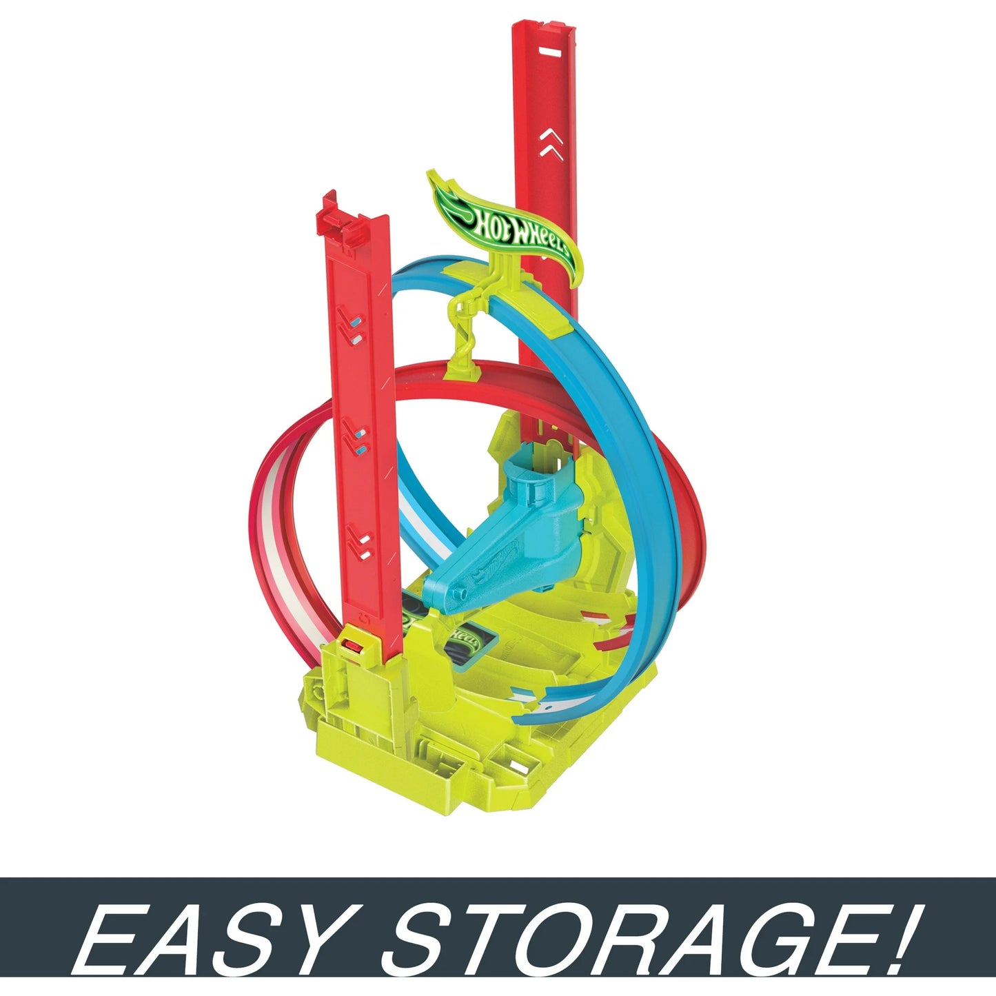 Hot Wheels Neon Speeders Track Set, Laser Stunt Slamway with 1 Hot Wheels Car, Easy Storage