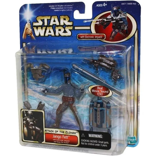 Star Wars Attack of The Clones Deluxe Jango Fett Figure w/ Electronic Jetpack Fashions for Home