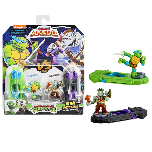Akedo Teenage Mutant Ninja Turtles Mini Battling Warriors Leonardo vs Rocksteady Pack, Ages 6+