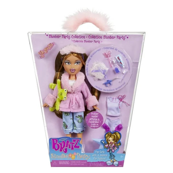 Bratz Slumber Party Yasmin Fashion Doll with 2 Sets of Pajamas, Plush, and Accessories