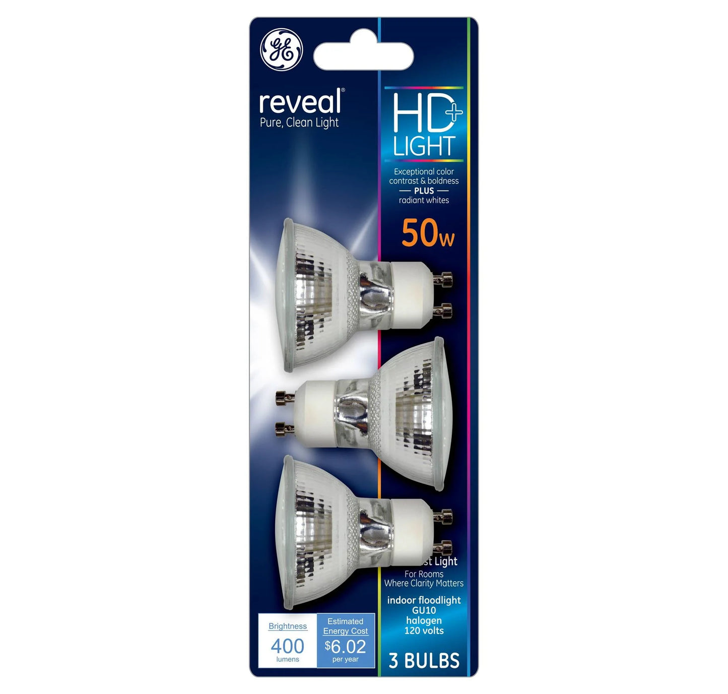 GE Reveal 50-Watt GU10 Halogen Light Bulb (3-Pack)