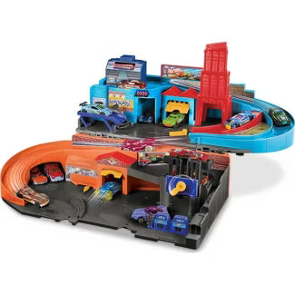 Hot Wheels Ultra Hots Sto & Go Track Set, 5 Die-Cast Cars, Ages 3+, 36" x 24" x 12", Plastic - Fashions for Home
