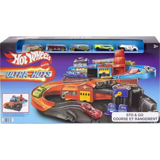 Hot Wheels Ultra Hots Sto & Go Track Set, 5 Die-Cast Cars, Ages 3+, 36" x 24" x 12", Plastic - Fashions for Home
