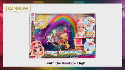 Rainbow High Littles Pool Day Playset + Small Doll (Pink 5.5”), Pool with Rainbow Slide,Kids Gift Ages 4+