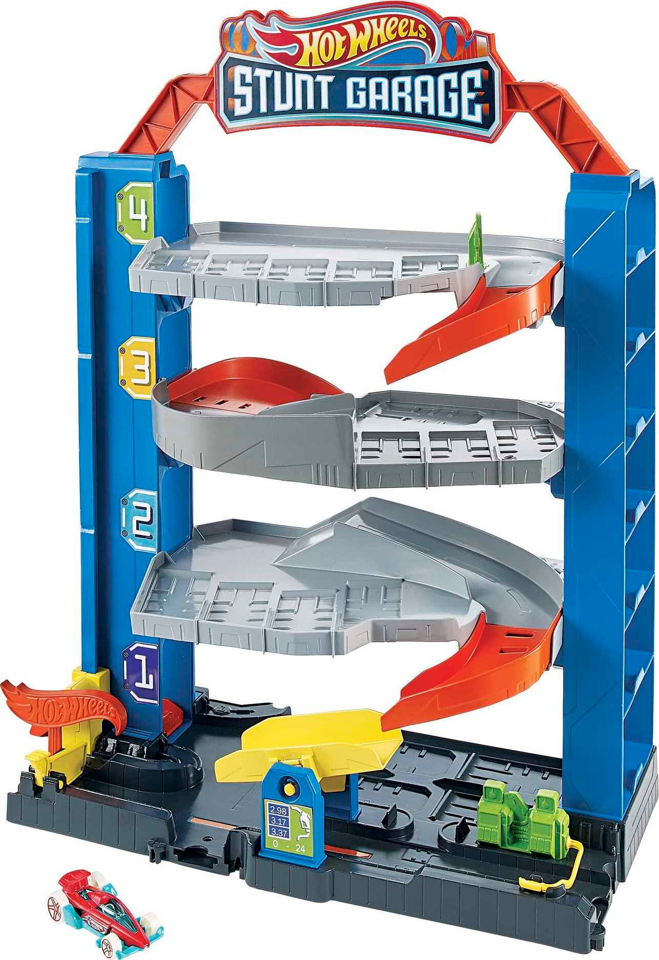 Hot Wheels City Stunt Garage Playset with 1 Toy Car in 1:64 Scale & Storage for 20+ Vehicles Fashions for Home