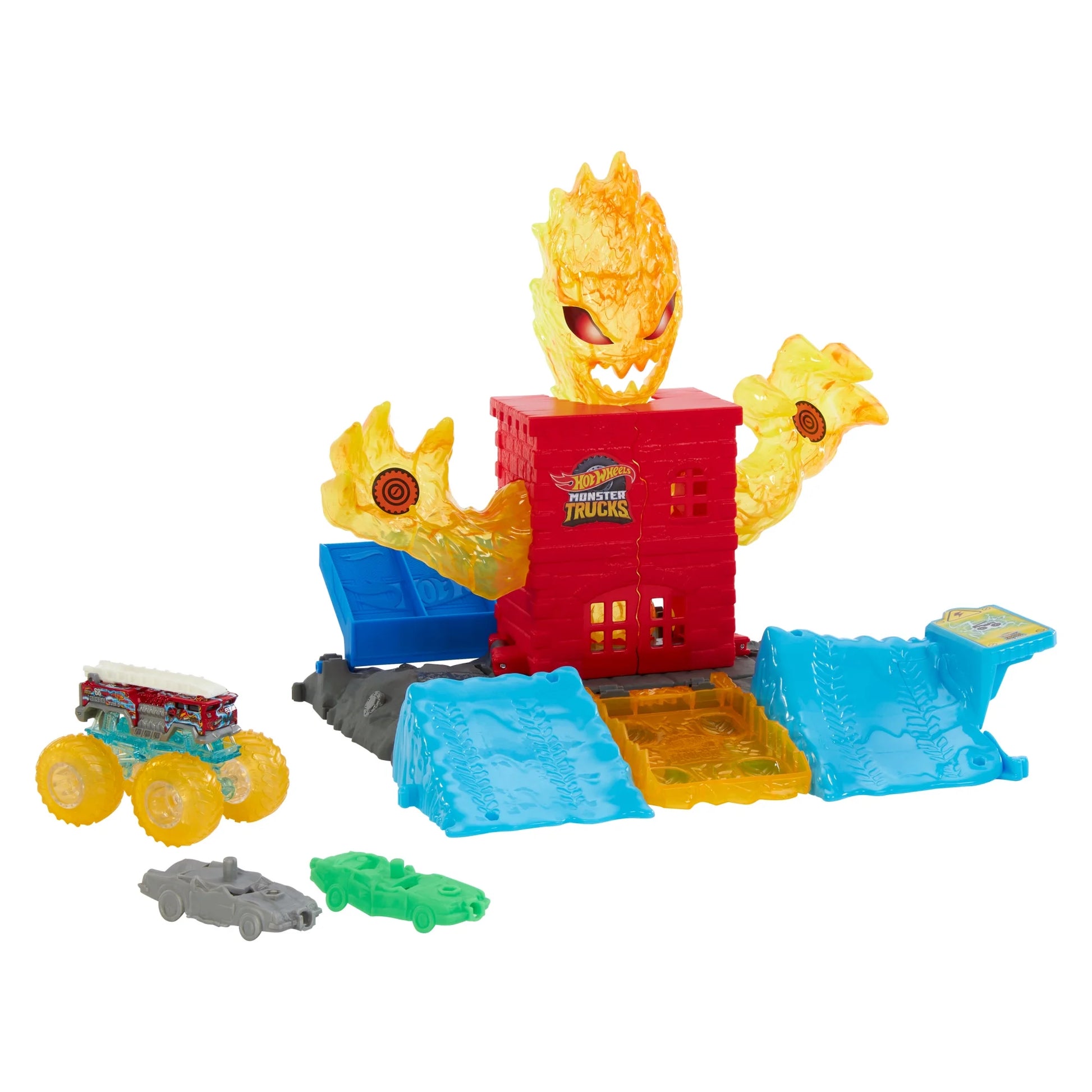 Hot Wheels Monster Trucks Power Smashers 5-Alarm Torch Tower Takedown Playset with 1:64 Scale Toy Truck & 2 Crushed Cars Fashions for Home