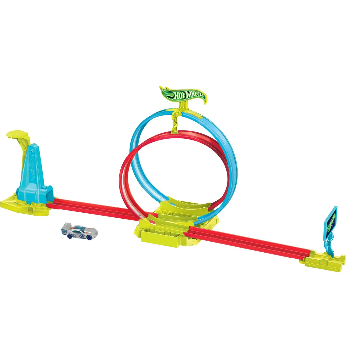 Hot Wheels Neon Speeders Track Set, Laser Stunt Slamway with 1 Hot Wheels Car, Easy Storage