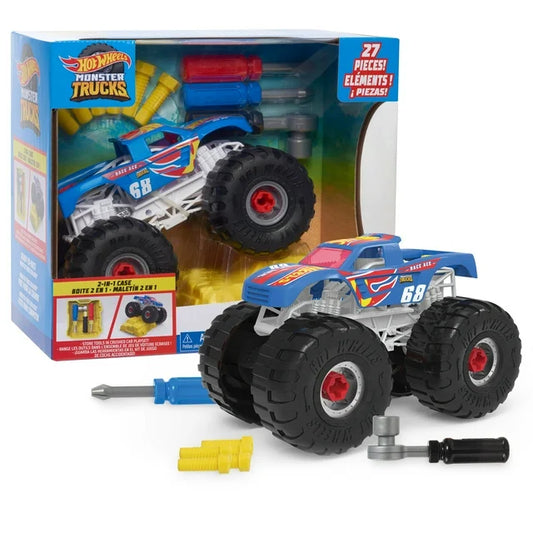 Mattel Hot Wheels Ready-to-Race Monster Truck Builder Race Ace, 27-piece Pretend Play Set, Kids Toys for Ages 3 up