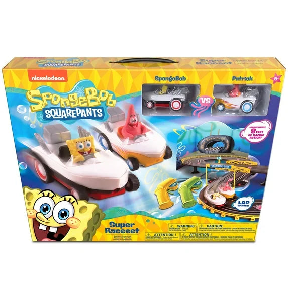 NKOK: Super Slot Car Race Set - SpongeBob Squarepants - Hot Rod Boat Vehicles, 8' Adjustable Track Layout, 2 Player Controllers, Lap Counter, Kids 6+ Fashions for Home