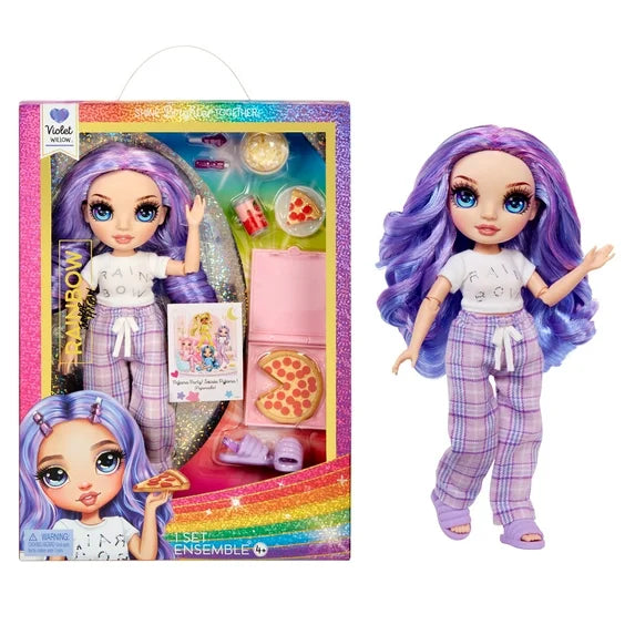 Rainbow High Jr High PJ Party Violet, Purple 9” Posable Doll, Ages 4-12 - Fashions for Home