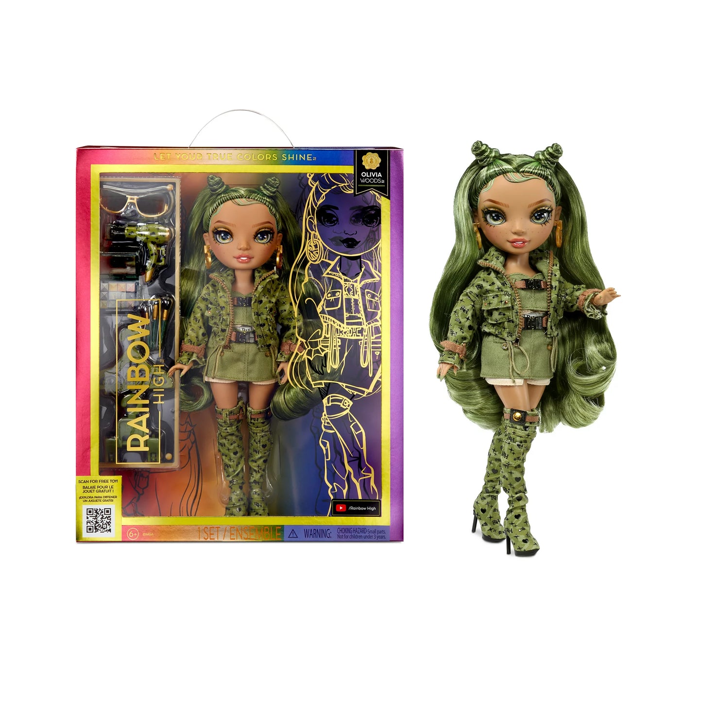 Rainbow High Olivia, Camo Green Fashion Doll, Outfit & 10+ Colorful Play Accessories. Kids Gift 4-12 Years Old and Collectors