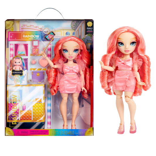 Rainbow High Pinkly Pink Fashion Doll with Outfit, Glasses & 10+ Play Accessories. Kids Gift 4-12