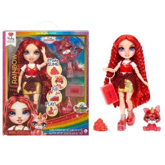 Rainbow High Ruby with Slime Kit & Pet, 11” Doll, Red, Ages 4+