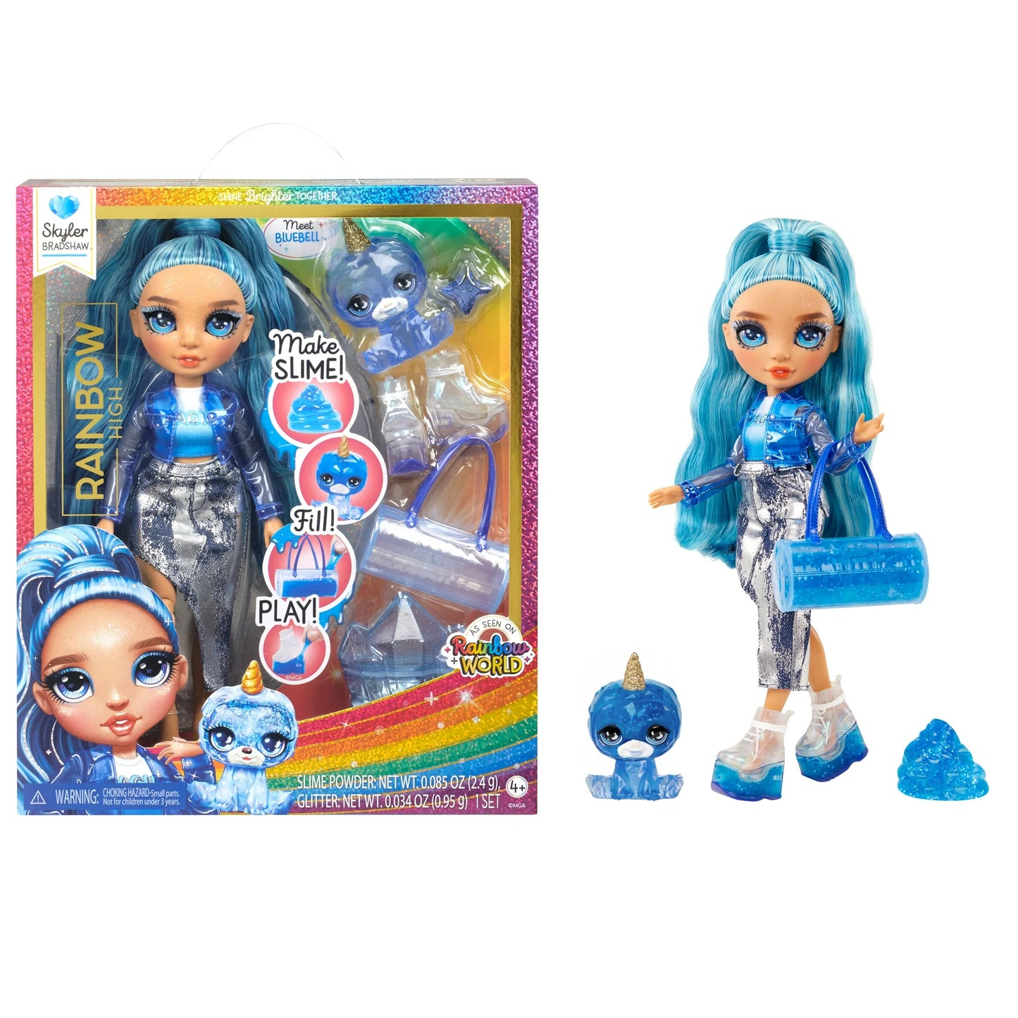 Rainbow High Skyler with Slime Kit & Pet, 11” Doll, Blue, Ages 4+ - Fashions for Home
