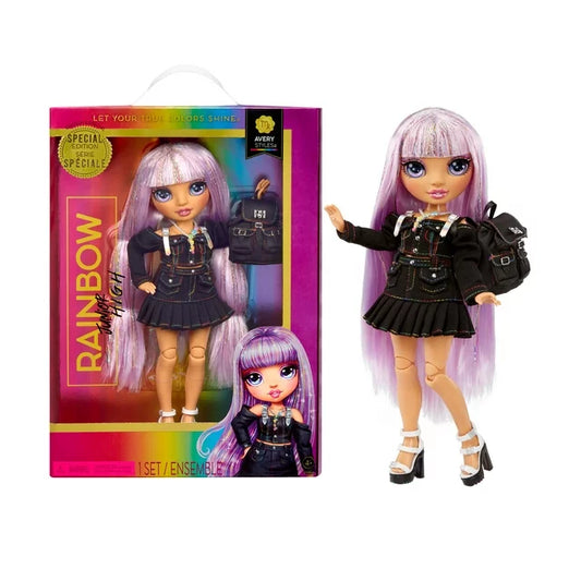 Rainbow Junior High Special Edition Avery Styles- 9" Rainbow Shimmer Hair Posable Fashion Doll with Accessories and Open/Close Soft Backpack. Great Toy Gift for Kids Ages 4-12.