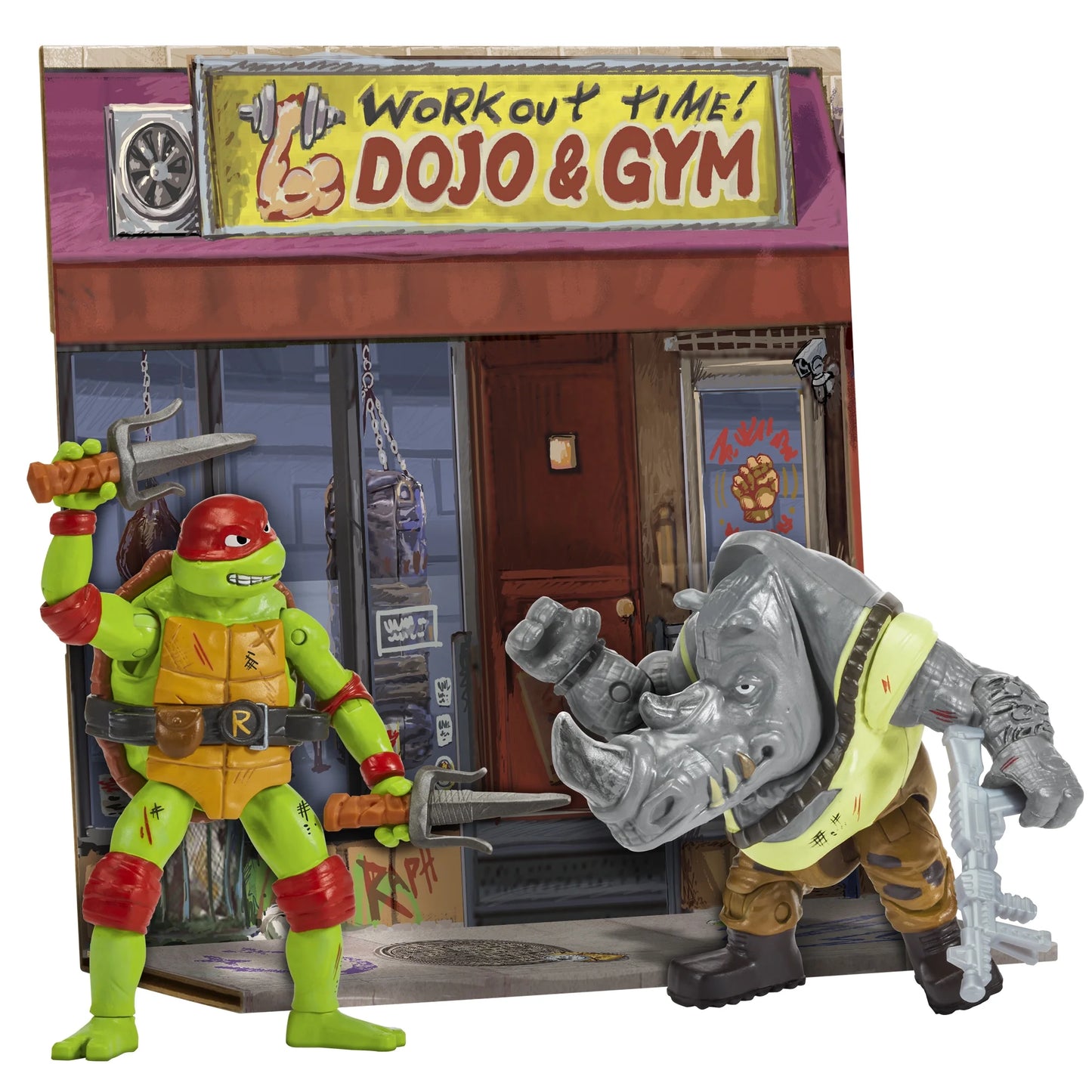Teenage Mutant Ninja Turtles Mutant Mayhem Mutation Station Raph Vs Rocksteady Exclusive 4.6-Inch Battle Pack