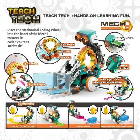 Teach Tech™ Mech 5 TTC895 | Entry Level Mechanical Coding Robot | STEM Educational Toy for Kids 10+ Fashions for Home