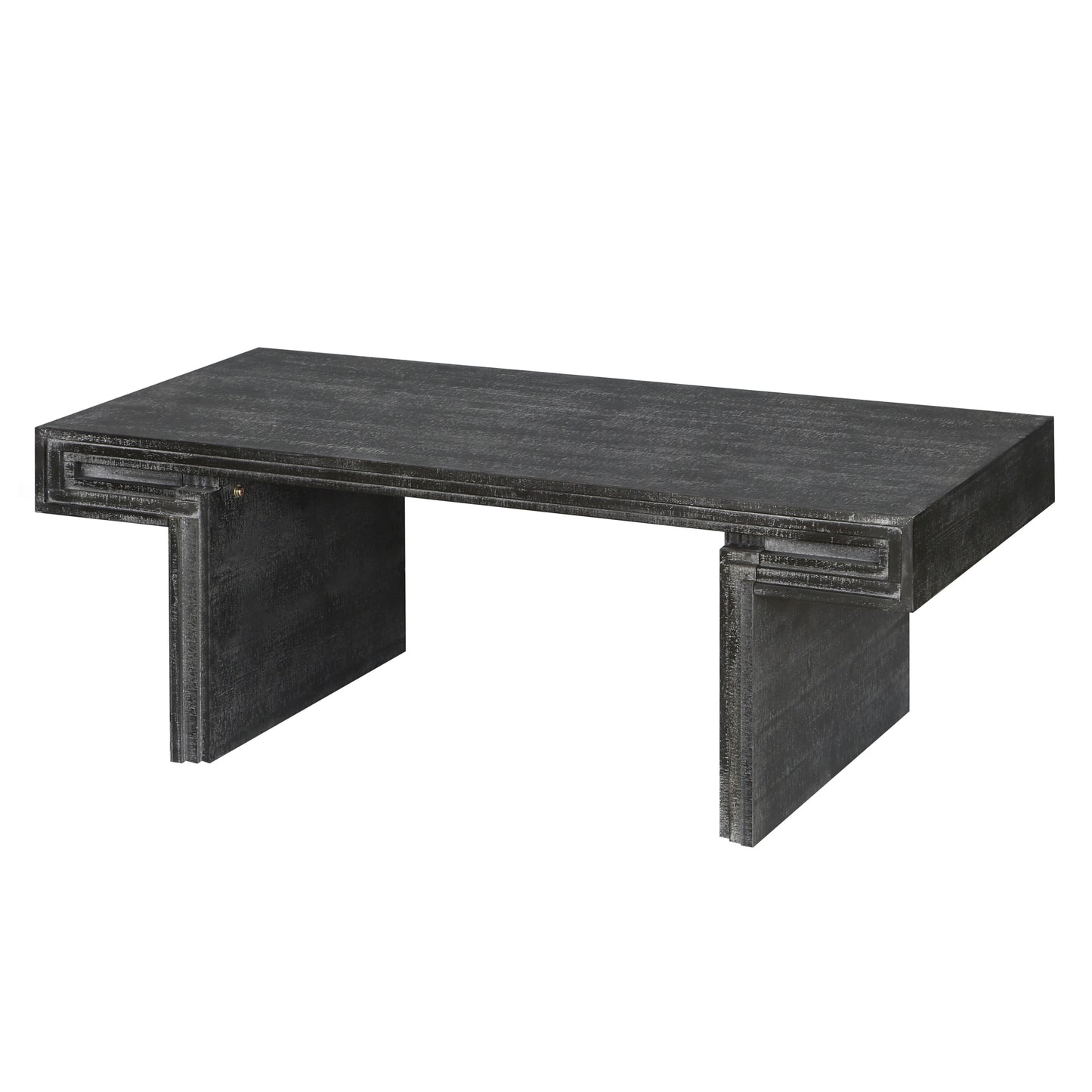 American Vintage Industrial Coffee Table, Premium Reclaimed Wood Texture, Double-Tier Structure, Antique Black - Fashions for Home