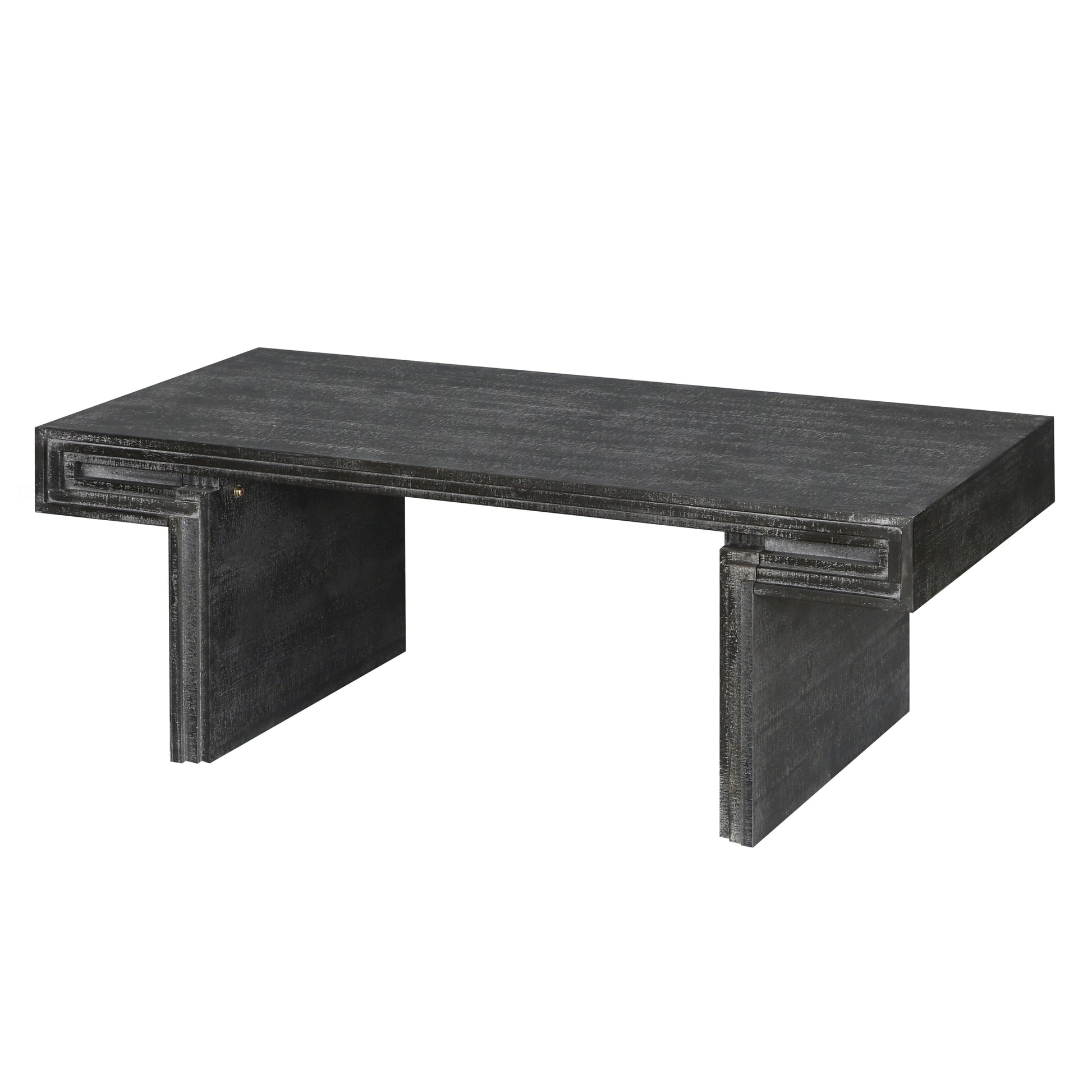 American Vintage Industrial Coffee Table, Premium Reclaimed Wood Texture, Double-Tier Structure, Antique Black - Fashions for Home
