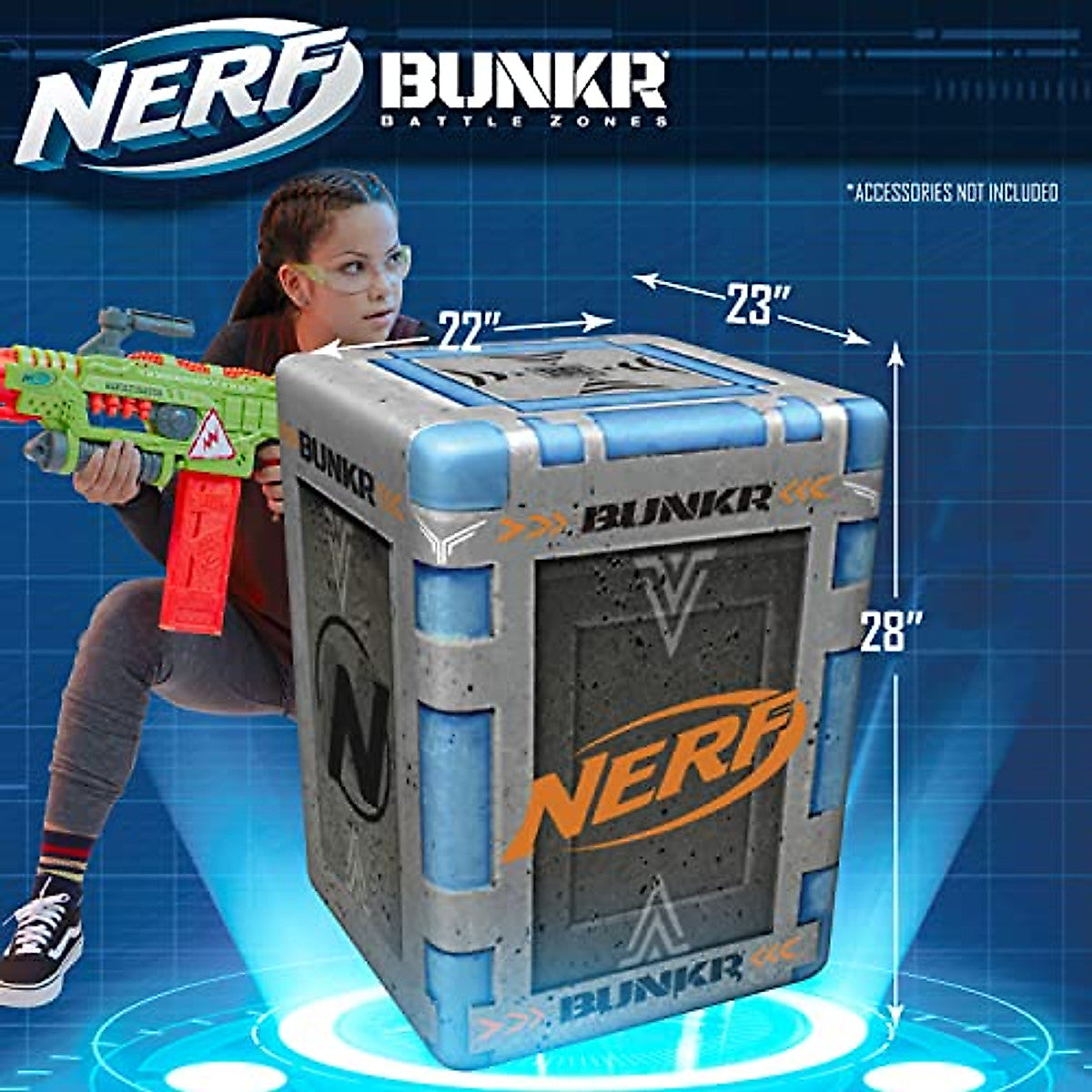 NERF Bunkr BattleZone Competition Pack of 4 Inflatable Crate and Barrel Shields - Barricades for Nerf Party and Nerf War