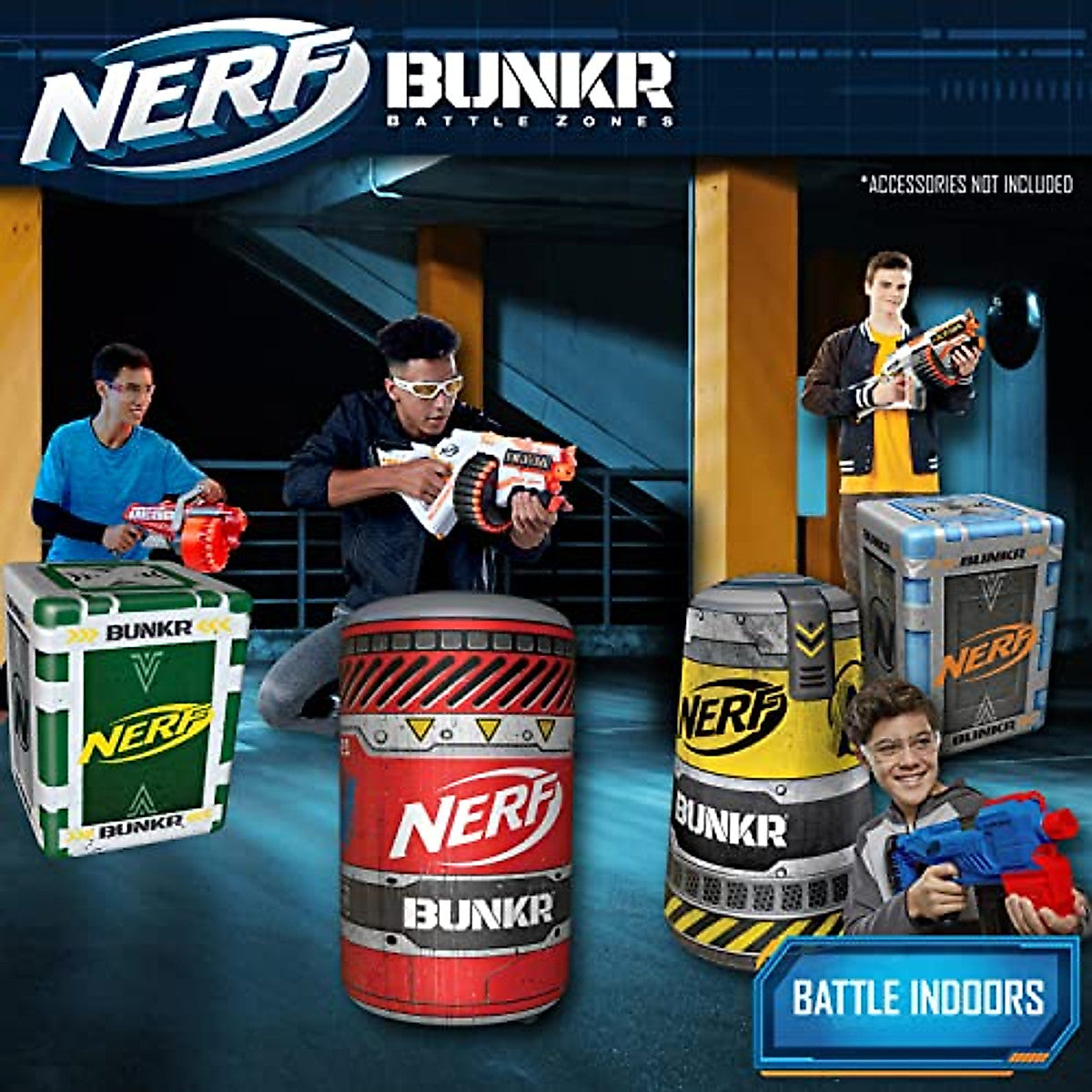 NERF Bunkr BattleZone Competition Pack of 4 Inflatable Crate and Barrel Shields - Barricades for Nerf Party and Nerf War