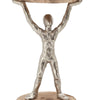 14 Inch Wooden Standing Man Candle Holder, Brown and Silver