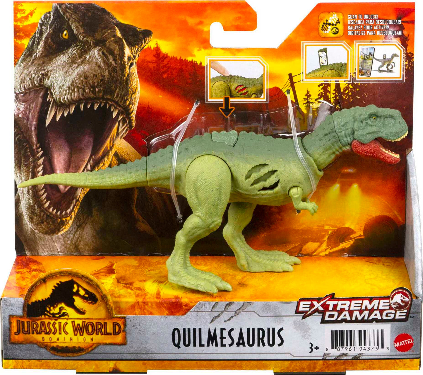 Jurassic World Dominion Extreme Damage Quilmesau Dinosaur Action Figure Toy, Battle Play Fashions for Home
