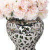 Silver Ceramic Ginger Jar Vase with Decorative Design