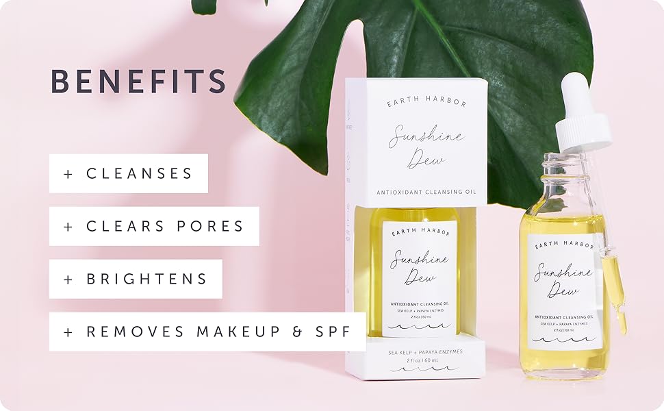 Earth Harbor | SUNSHINE DEW Cleansing Oil - Deep Cleanse & Makeup Remover | Papaya Enzymes + Sea Kelp | 2 fl oz