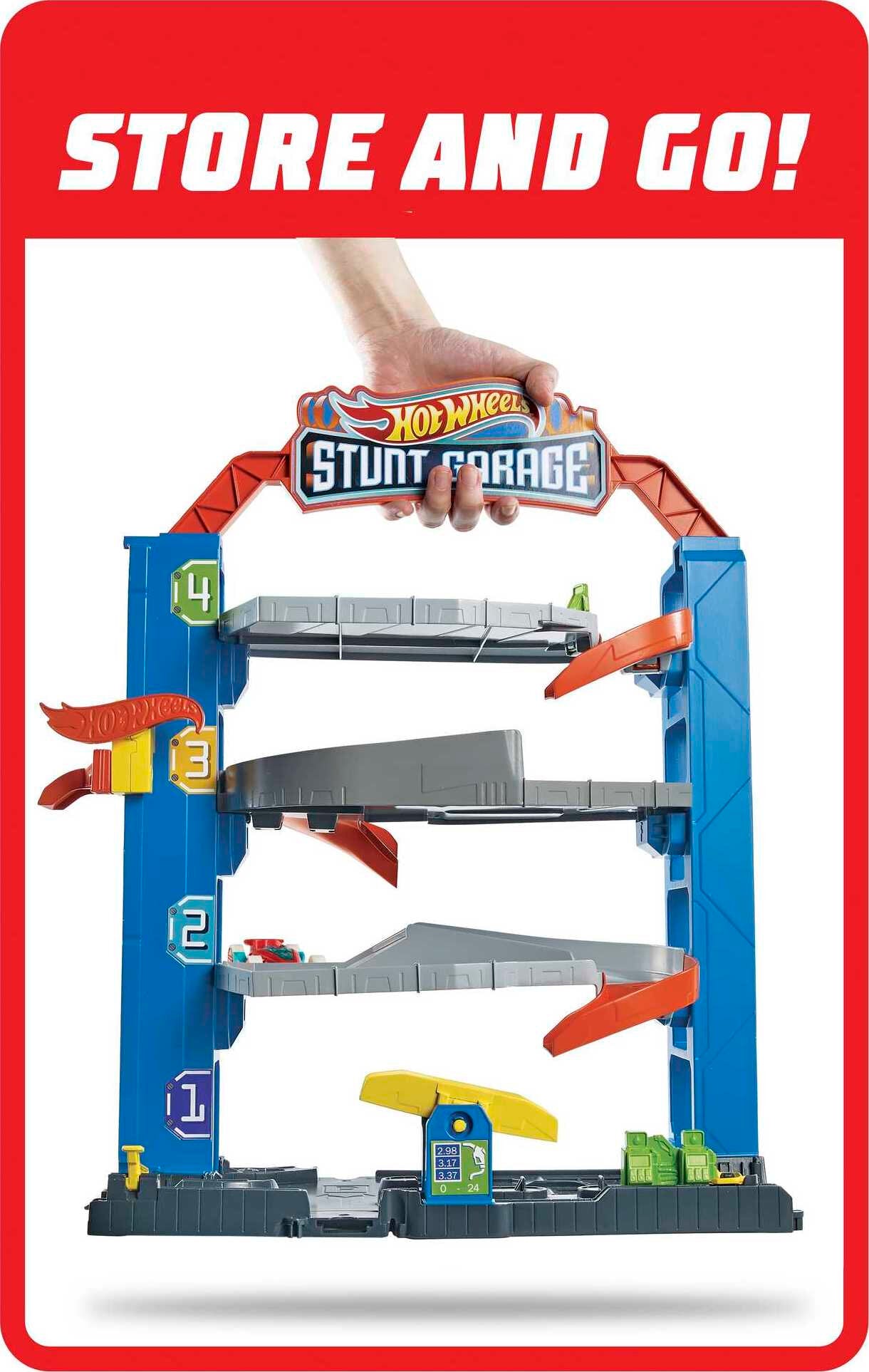Hot Wheels City Stunt Garage Playset with 1 Toy Car in 1:64 Scale & Storage for 20+ Vehicles Fashions for Home